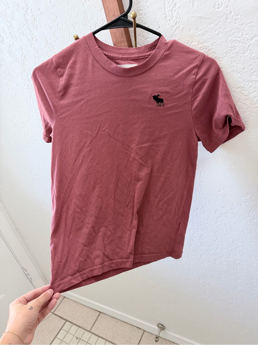 abercrombie boys kids crew tee in dusty rose with black moose